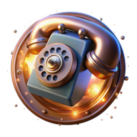 serene traditional A vintage rotary phone morphing into a sleek, modern smartphone, the transition visible in swirling metallic particles, lit by dramatic chiaroscuro lighting. Steampunk style premium png