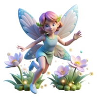 vibrant modern A playful, winged fairy flitting through a field of luminous, bioluminescent flowers, trailing stardust. Soft, dreamlike lighting. Illustration style professional png