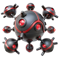 magnificent minimalist A group of robotic drones, with sleek, black chassis and pulsating red lights, swarm around a colossal, energy-emitting sphere. Dark, cinematic lighting authentic png