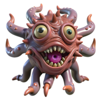 extraordinary creative A monstrous, multi-eyed creature with tentacles emerging from its back, lurking in the shadows of a decaying, industrial cityscape. Cyberpunk horror style authentic png