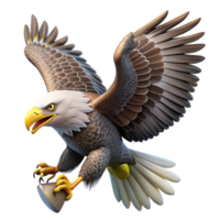 stunning classic A majestic bald eagle soaring through a stormy sky, clutching a fish in its talons, in a powerful, realistic style premium png