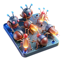 elegant creative A swarm of nanobots repairing a damaged circuit board, glowing with microscopic sparks, in a hyperrealistic close-up authentic png