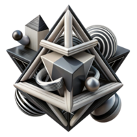 wonderful modern A complex, layered composition of geometric shapes and lines, with a bold, graphic feel, in black and white professional png