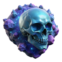 magnificent rustic A giant, crystalline skull floating in a sea of cosmic nebulae, in a dark fantasy art style, original png