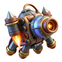 stunning abstract A steampunk jetpack with glowing turbines and intricate pipework. Dynamic, action lighting. Comic book style 4K png