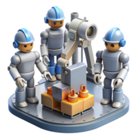 magnificent modern A group of robots collaborating on a complex engineering project, industrial setting, realistic lighting original png