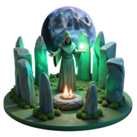vibrant classic A mysterious druid performing a ritual, surrounded by standing stones, lit by the ethereal glow of the full moon. Celtic mythology, painting style authentic png