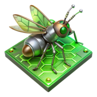vibrant abstract A robotic insect crawling on a circuit board, metallic and electronic textures contrasted, lit by a green, circuit board light. Cyberpunk style professional png
