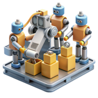vibrant traditional A group of robots working in a factory, automated assembly line, industrial lighting, photorealistic style professional png