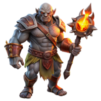 magnífico rústico uma temível orc chefe com intrincado tribal tatuagens, empunhando uma brilhando obsidiana Machado, aceso de tremeluzente luz de tocha. Sombrio fantasia estilo, realista Renderização Prêmio png
