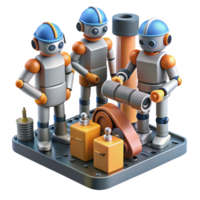 elegant abstract A group of robots collaborating on a complex engineering project, industrial setting, realistic lighting genuine png