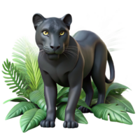 impressive minimalist A sleek black panther prowling through dense jungle foliage, dappled sunlight and shadow, realistic and intense high resolution png