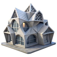 vibrant vintage 3D-printed house, complex geometric patterns, concrete material, overcast lighting, futuristic architecture genuine png