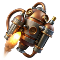 extraordinary vintage A steampunk jetpack, with brass nozzles and copper pipes, emitting a trail of steam, lit by a powerful, backlighting high resolution png