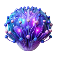 extraordinary traditional A network of glowing fiber optic cables forming the shape of a human brain, cool blue and purple lighting, abstract art style genuine png