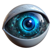 elegant minimalist A close-up of a cyborg eye, glowing with intricate circuitry, reflecting a digital cityscape, hyperrealistic, dark and moody lighting premium png