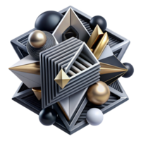 serene rustic A complex, layered composition of geometric shapes and lines, with a bold, graphic feel, in black and white premium png