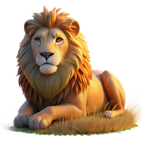 extraordinary contemporary A regal lion resting in the savanna, illuminated by the golden light of dusk, in a realistic style detailed png