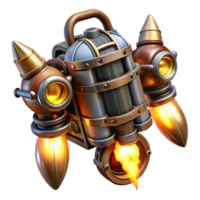 magnificent classic A steampunk jetpack with glowing turbines and intricate pipework. Dynamic, action lighting. Comic book style high quality png