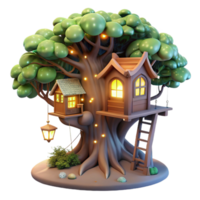 beautiful classic A magical treehouse nestled in the branches of a giant tree, glowing lights, fantasy art authentic png