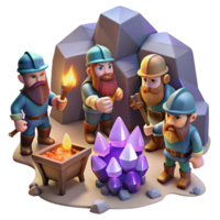 beautiful artistic A group of adventurous dwarves mining for gems in a cavern, lit by glowing crystals. Realistic style authentic png
