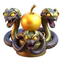 wonderful artistic A mysterious hydra with multiple serpentine heads, guarding a golden apple, illuminated by a magical aura. Symbolism style 4K png