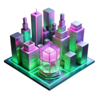 beautiful creative A futuristic cityscape composed of interconnected circuit boards and data streams, vibrant neon pink and green lighting, cyberpunk style authentic png