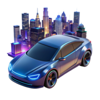 vibrant abstract A futuristic, self-driving car with sleek design and glowing accents, navigating a busy cityscape at night, illuminated by the city lights, in an automotive style high resolution png