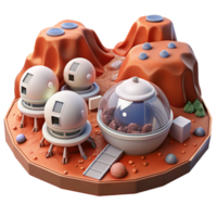 beautiful classic Mars colony, red dust landscape, futuristic habitats, rovers exploring the terrain detailed png
