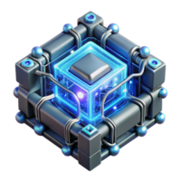 elegant classic A quantum computer core glowing with complex fractal patterns, data streams flowing through crystalline structures, dark background with neon blue accents, abstract style genuine png