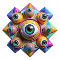 wonderful creative A kaleidoscope of eyes looking in different directions, surrounded by vibrant geometric patterns, in an abstract art style, detailed png