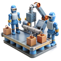 elegant vintage A group of robots working in a factory, industrial setting, realistic style detailed png