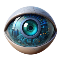 magnificent modern A close-up of a cyborg eye, glowing with intricate circuitry, reflecting a digital cityscape, hyperrealistic, dark and moody lighting high resolution png