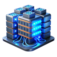 magnificent rustic A server farm with rows of blinking servers and tangled cables, bathed in the cool, blue light of LEDs. Industrial, cyberpunk style exclusive png