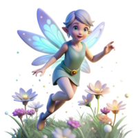 stunning vintage A playful, winged fairy flitting through a field of luminous, bioluminescent flowers, trailing stardust. Soft, dreamlike lighting. Illustration style original png