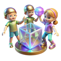 serene creative A group of children playing with holographic toys, bright lighting, playful, futuristic style premium png