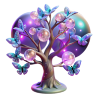 serene rustic A fractal tree with branches made of lightning and leaves of iridescent butterflies, illuminated by a full moon, in a psychedelic art style, premium png