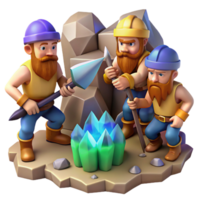 elegant minimalist A group of adventurous dwarves mining for gems in a cavern, lit by glowing crystals. Realistic style exclusive png