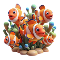 magnificent rustic A school of vibrant clownfish darting through a coral reef teeming with life, dappled sunlight filtering through the water, Pixar style professional png