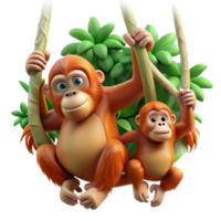 magnificent abstract A family of orangutans swinging through the rainforest canopy, dappled sunlight, playful and agile genuine png