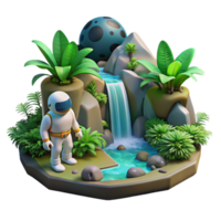 extraordinary abstract A space explorer discovering a hidden waterfall on a jungle planet. Lush, vibrant, natural lighting 4K png