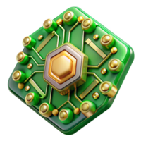 impressive artistic A close-up of a futuristic circuit board, intricate patterns and glowing components, vibrant green and gold hues, abstract art style exclusive png