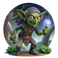 extraordinary abstract A cunning goblin rogue sneaking through a moonlit forest, clutching a stolen jewel-encrusted dagger. Dark, mysterious lighting. Digital art style authentic png