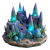 serene rustic An alien landscape with strange rock formations and glowing plants, otherworldly and mysterious lighting, digital painting authentic png