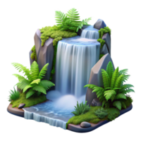dramatic rustic A cascading waterfall surrounded by lush green ferns, long exposure photography, serene and peaceful high resolution png
