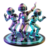 serene contemporary A group of robotic dancers, moving in perfect synchronization, on a stage with dynamic, shifting light patterns. Synthwave style authentic png