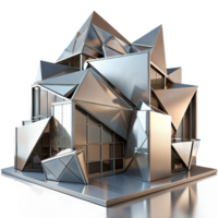 serene vintage Deconstructivist building, fragmented forms, sharp angles, metallic surfaces, dramatic shadows, abstract art high quality png