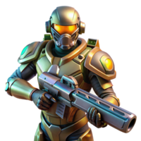 elegant vintage A futuristic soldier in power armor, holding a plasma rifle, dramatic lighting, dynamic pose premium png
