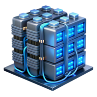 vibrant vintage A server farm with rows of blinking servers and tangled cables, bathed in the cool, blue light of LEDs. Industrial, cyberpunk style exclusive png