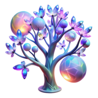 impressive contemporary A fractal tree with branches made of lightning and leaves of iridescent butterflies, illuminated by a full moon, in a psychedelic art style, premium png